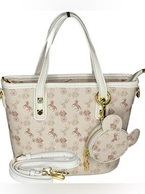 FASHION Printed Canvas and Vegan Leather Trim Satchel Bag - NWT